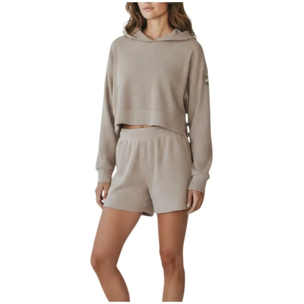 ALO YOGA Muse Ribbed Knit Cropp Hoodie Sz S Athletic Everyday Outdoor City Chic